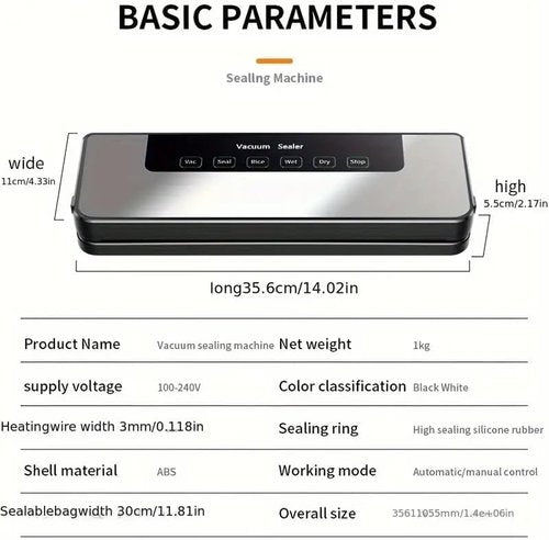 Food Storage Vacuum Sealer Machine by [Brand Name] - 30 Seal Bags, 75KPA Suction, 5 Modes, Compact Design