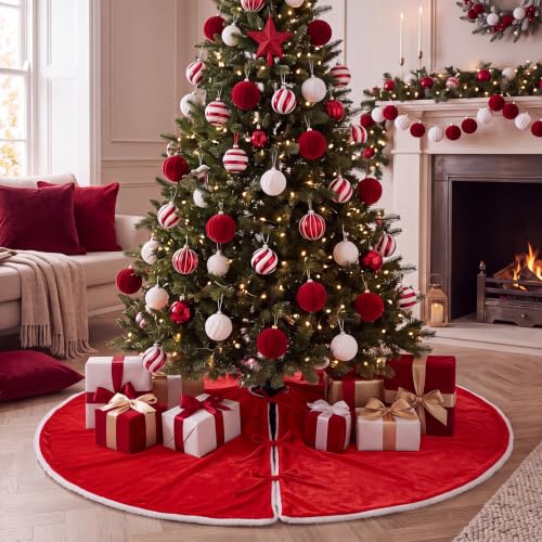 48 Inch Reversible Christmas Tree Skirt Faux Fur & Velvet Holiday Decor