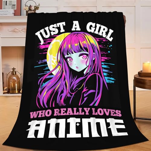 Just A Girl Who Loves Anime Throw Blanket 60x80 Soft Fleece Plush Bedding Gift