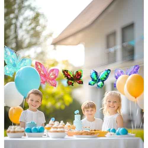 Rainbow Crystal Iridescent Purple Woodland Butterfly Balloon, Sparkle Charmingly 4 Pack Butterflies Balloons For Wedding Birthday Baby Shower Spring Summer Party Decorations Supplies