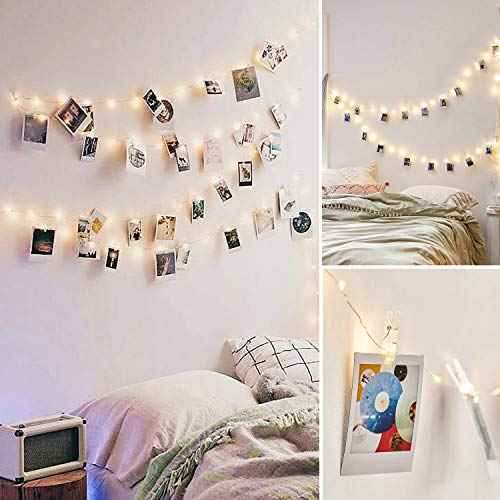 JMTGNSEP 50LED 20 Photo Clips String Fairy Lights Battery Powered Decoration for Living Bedroom Indoor Christmas Party Wedding for Photo Picture Hanging Display, Battery Operated (16ft Warm White)