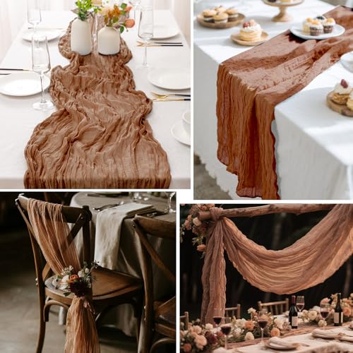 2 Pcs Terracotta Cheesecloth Table Runner 120in — Boho Rustic Gauze Set