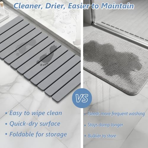 AWW Foldable Diatomaceous Stone Bath Mat - Non-Slip, Quick-Dry, Grey, 31.5" x 15.7" (12 Fold)