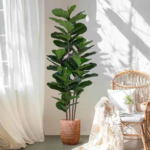 YEPDIN Faux Fiddle Leaf Fig Tree 6 FT - Artificial Indoor Outdoor Plant with 69 Large Leaves