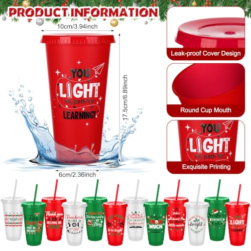 Vesici 24pcs Christmas Teacher Appreciation Gift Cups Set with Straws & Lids
