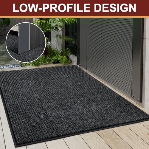 Dark Grey Indoor Outdoor Heavy Duty Door Mat 4x6 ft Non-Slip Absorbent Entrance Rug