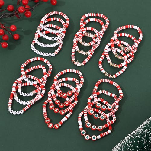 Christmas 24Pcs Beaded Friendship Bracelets Set for Women Handmade Holiday Jewelry