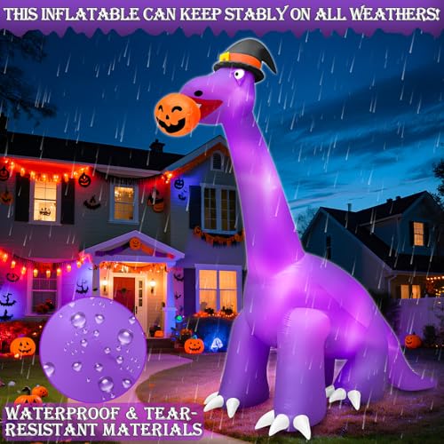 16 Ft Giant Halloween Dinosaur Inflatable with Lights & Stakes for Outdoor Yard Decor