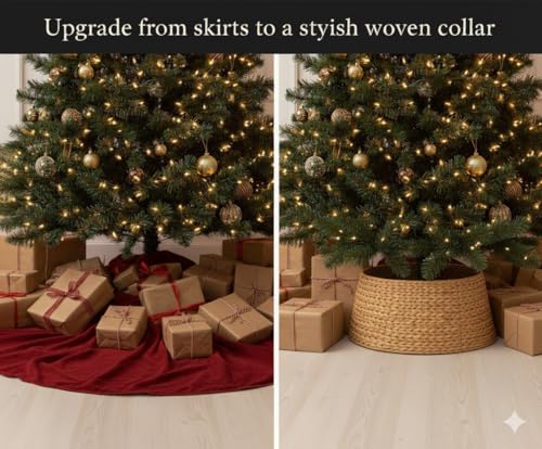 Hyacinth Christmas Tree Collar 27" - Natural Hand-Woven Basket Base