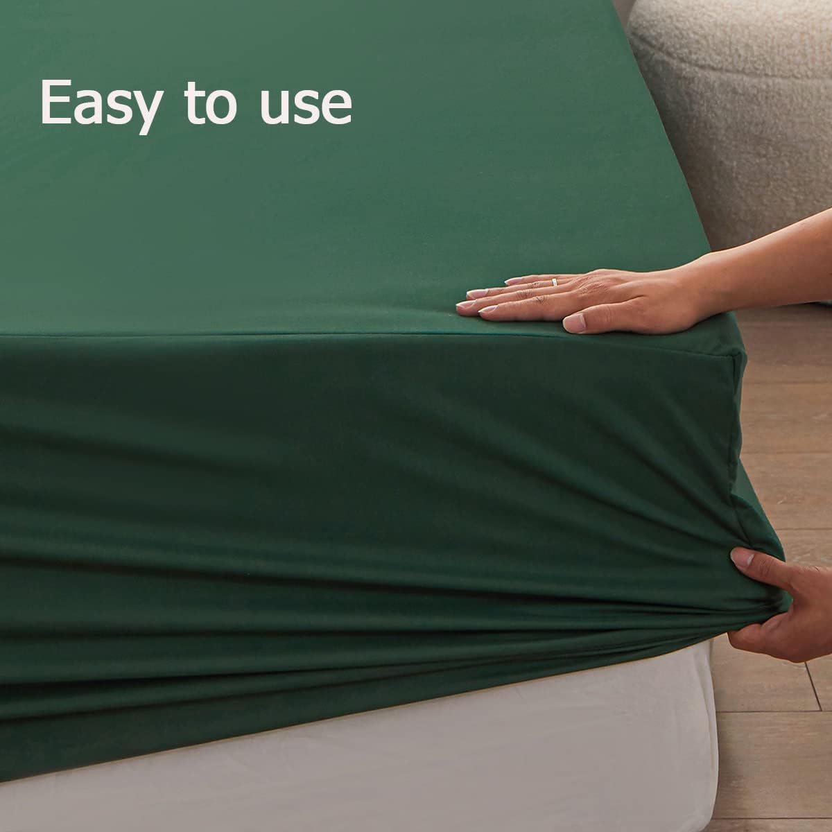 Queen Size Fitted Sheet by [Brand Name] - Soft Microfiber, 15-Inch Deep Pocket, Dark Green | Fade & Shrink Resistant