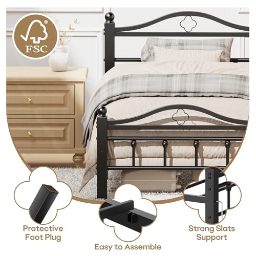 Twin XL Bed Frame with Headboard - Sturdy Metal Platform Bed for Dorm, Bedroom, or Guest Room