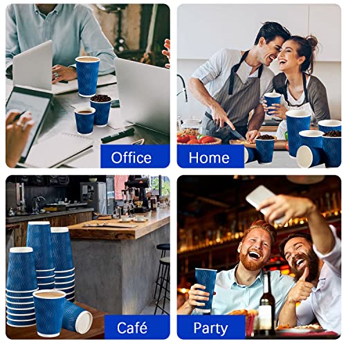 Navy 12oz Disposable Coffee Cups Bulk Pack of 500 - Heat Insulated & Eco-Friendly