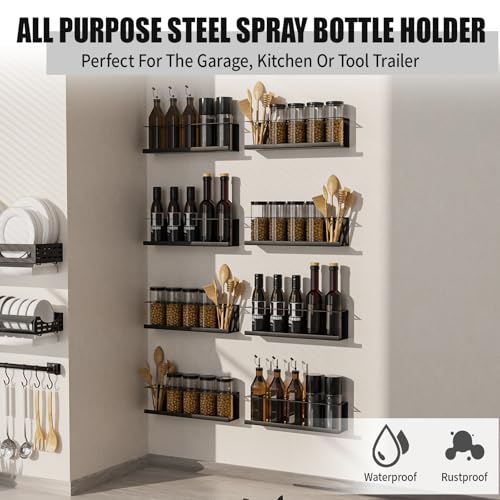 Black 8-Pack Wall-Mounted Spray Bottle & Aerosol Can Organizer Rack