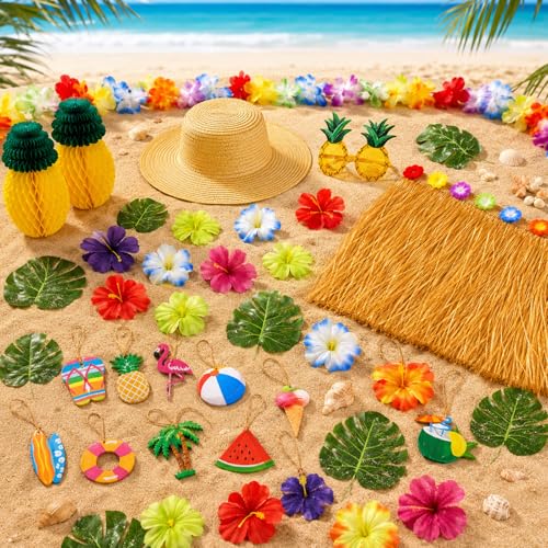 Hawaiian Christmas Tree Skirt & Party Decorations Set - 57 Pieces