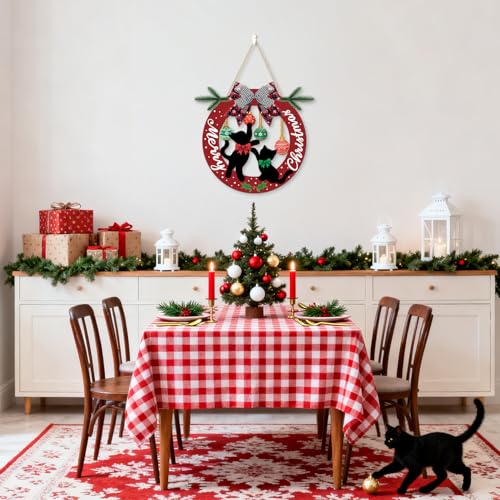 3D Black Cat Merry Christmas Door Sign Wreath Decor 12x12 inch (Variation: Black Cat Merry Christimas)