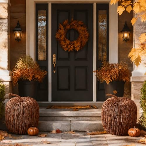 Artificial Wicker Pumpkin Decor Set - 12 x 10 Inches Farmhouse Fall Decor (2 Pieces)