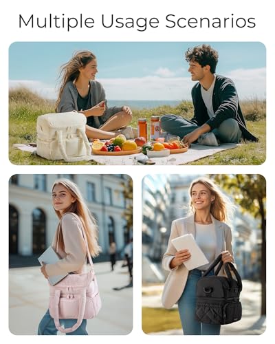 Insulated Double Deck Lunch Bag for Women - Large Olive Green