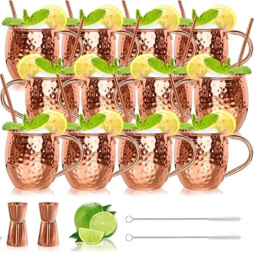 LINALL Moscow Mule Copper Mugs- Set of 12 Plated Stainless Steel Mug
