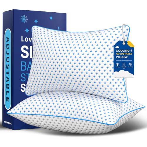 Queen Cooling Memory Foam Pillow Set of 2 - Adjustable Support, Hygienic Cover, LOVELYREST