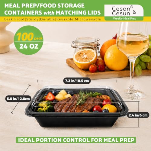 Meal Prep Containers 24oz 100 Pack - Leakproof BPA-Free Food Storage Bento Boxes Variation of 24 / 100