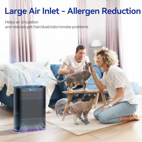 Aucleia Pet Air Purifier for Large Rooms 2100 Sq Ft with True HEPA Filter - Black