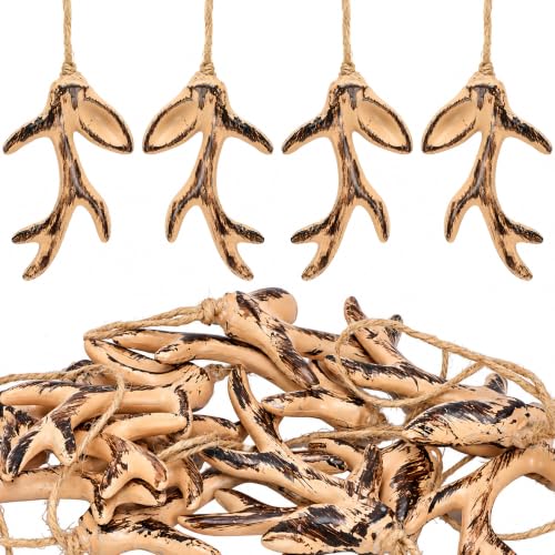 Deloky B-12pcs Rustic Deer Antler Christmas Ornaments - Reindeer Hanging Decor