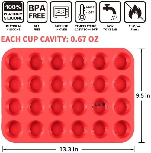 CAKETIME Silicone Mini Muffin Pan - Nonstick 24-Cup Baking Tray Set | 2 Pack for Easy Cupcakes