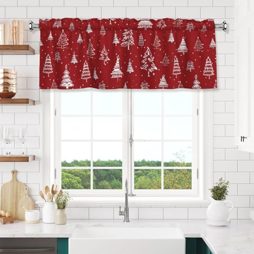 Miaoquhe Christmas Tree Snowflake Window Valance 54x18 Inches - Festive Farmhouse Holiday Curtain