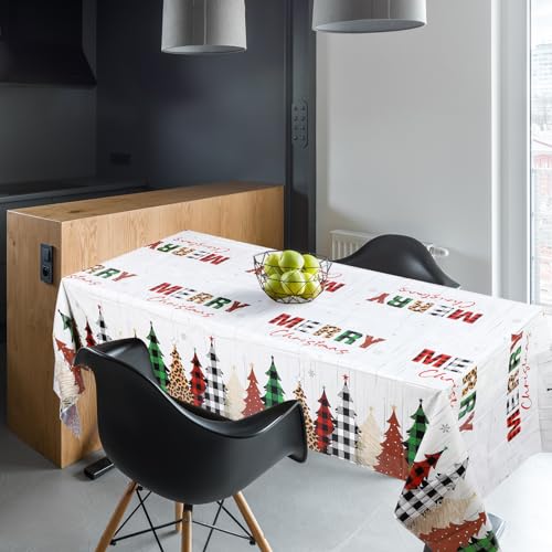Preboun 3-Piece Christmas Tablecloth Set with Tree Pattern, Waterproof Plastic Covers