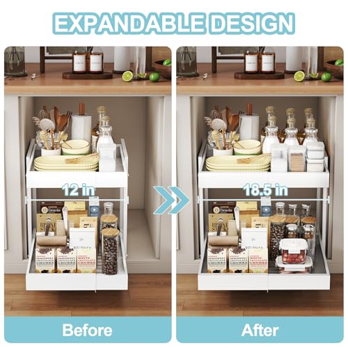 Golener 2-Tier Expandable Pull Out Cabinet Organizer 16 Inch Deep White