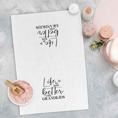Grandma Gifts Kitchen Towels, Life is Just Better with Grandkids Dish Hand Tea Towels for Kitchen Decor, Gifts for Grandparents Grandma Grandpa from Grandkids Grandchildren, 16x24inch