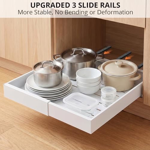 White Expandable Pull Out Cabinet Organizer - Adjustable Width 12.4-20.27 Inches, 4 Pack