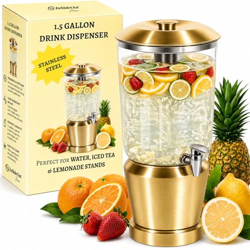 Gold Stainless Steel Drink Dispenser with Ice Chambers, 1.5 Gallons