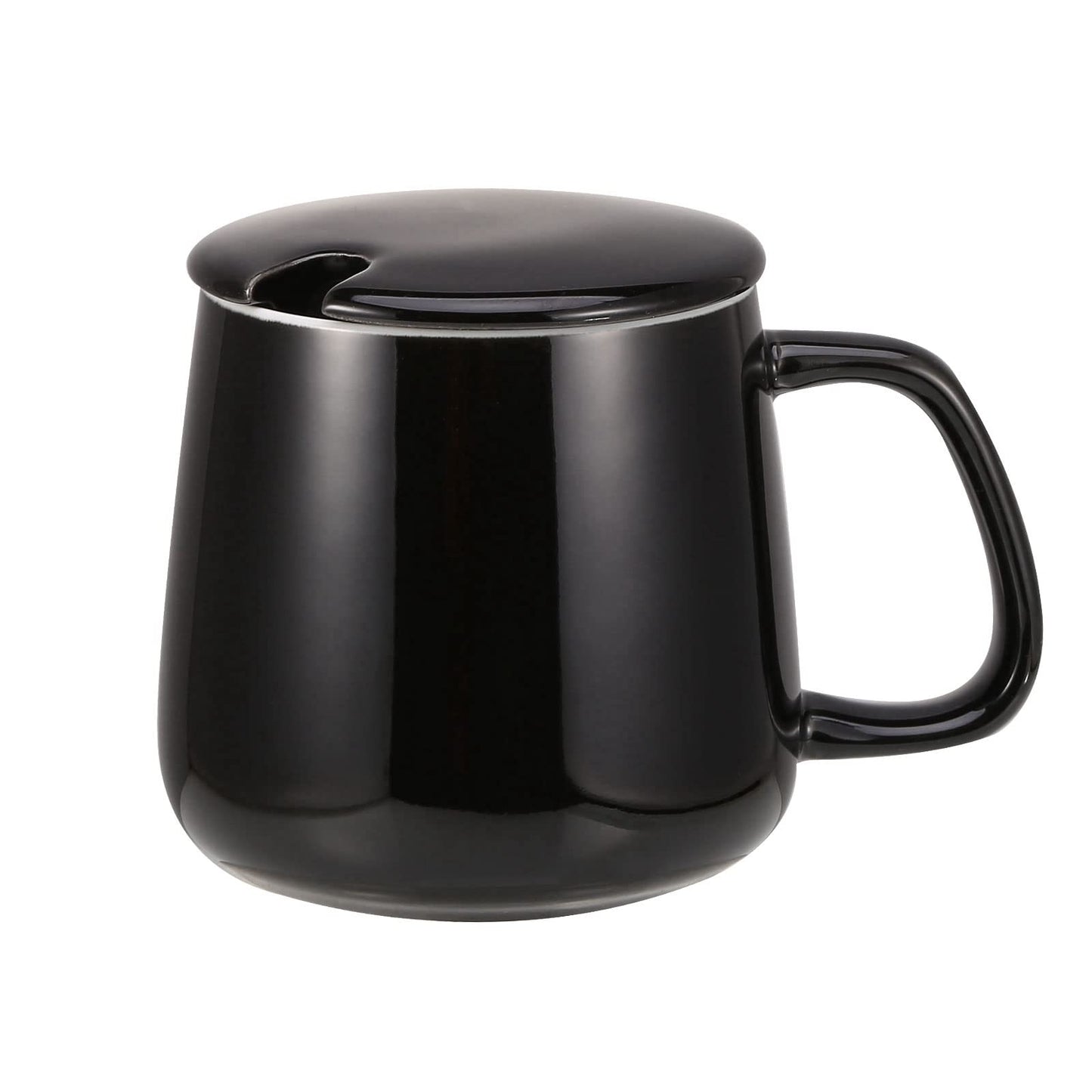VOBAGA Coffee Cup with Lid and Flat-Bottom, 13 oz Tea Mug for Daily Use Warming Coffee&Tea (Black)