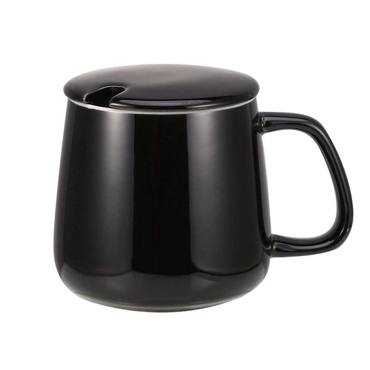 VOBAGA Coffee Cup with Lid and Flat-Bottom, 13 oz Tea Mug for Daily Use Warming Coffee&Tea (Black)