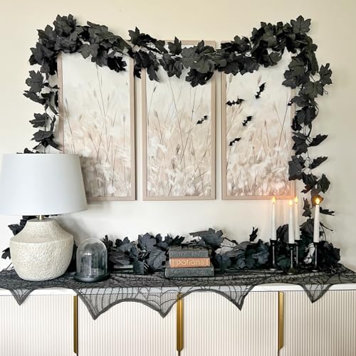 CQURE 82.6Ft Black Fall Leaf Garland for Halloween Thanksgiving Decorations