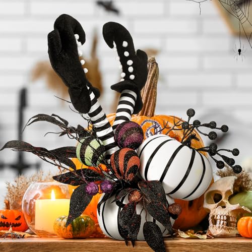 Halloween Table Centerpieces Decorations - Witch Boot and Pumpkin Variation