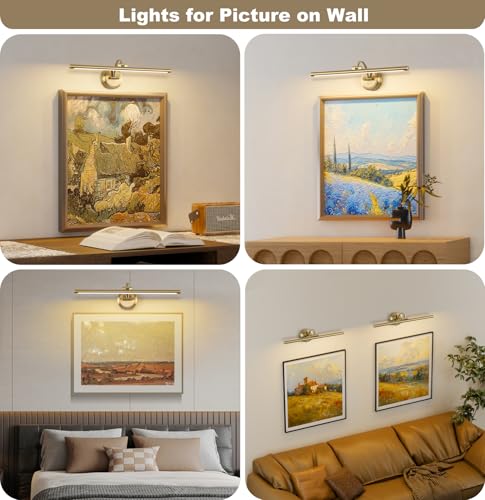 Tassuowell Brass Hard-Wired Dimmable 23.62 Inch Wall Art Picture Light for Paintings