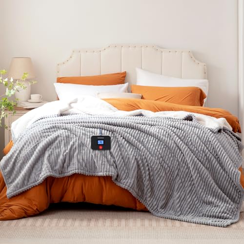 Westinghouse Full Heated Blanket 72x84 Inch Flannel Sherpa Light Grey