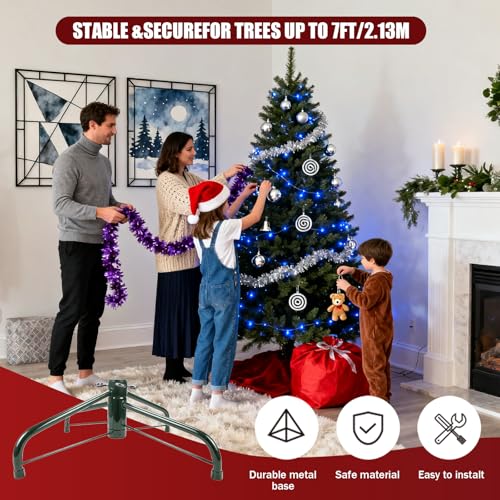 Heavy Duty Folding Christmas Tree Stand for 3-6ft Artificial Trees - Iron Base with 3 Screws, Fits 0.5-1.25 inch Poles, Green