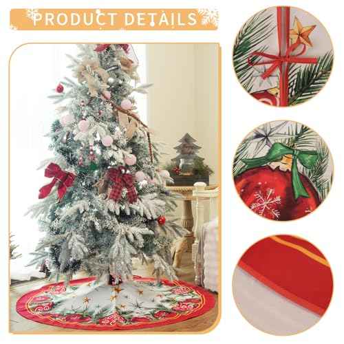 CROWNED BEAUTY Christmas Tree Skirt Collar 48 Inch Red Balls Soft Farmhouse Holiday Decoration (Red) TS38