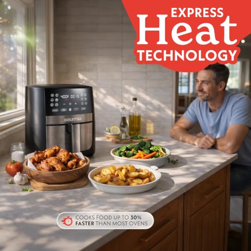 Gourmia 8 Qt Air Fryer with 12 Presets, Stainless Steel, Touchscreen