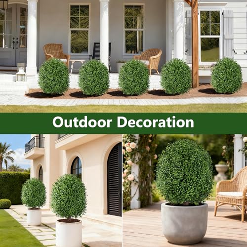 Green Boxwood Artificial Topiary Trees 24-Inch Outdoor Faux Bushes, 2 Pack