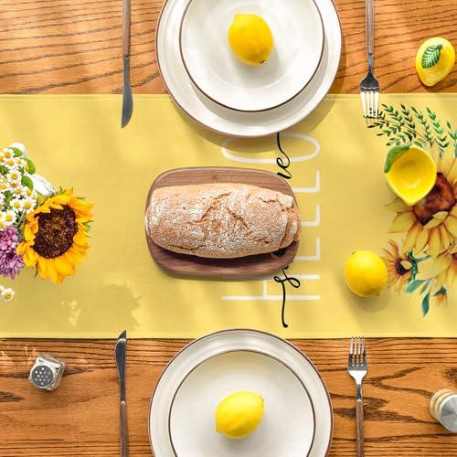 Artoid Mode 13 x 90 Inch Yellow Hello Sunshine Sunflower Table Runner