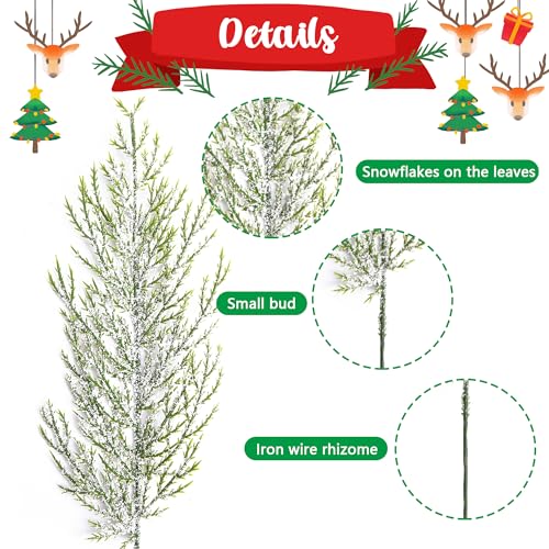 Green 50Pcs Snowy Pine Branches 13.5