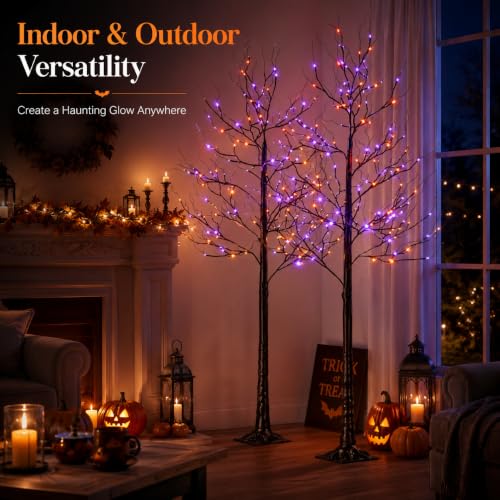 HOLIMAX 6FT LED Lighted Halloween Tree 2-Pack Orange & Purple Indoor Outdoor Decor