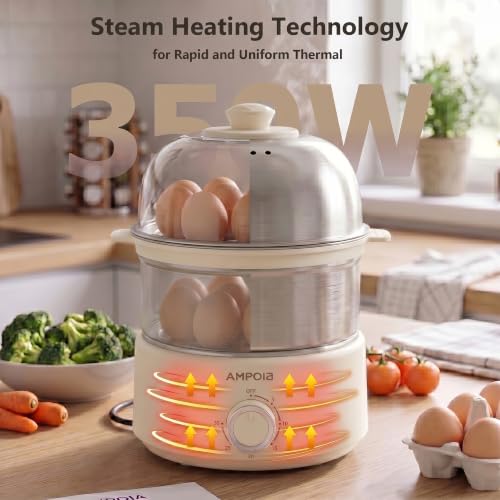 Beige 14 Eggs Electric Egg Cooker 350W Rapid Steamer with Timer & Auto Shut-Off