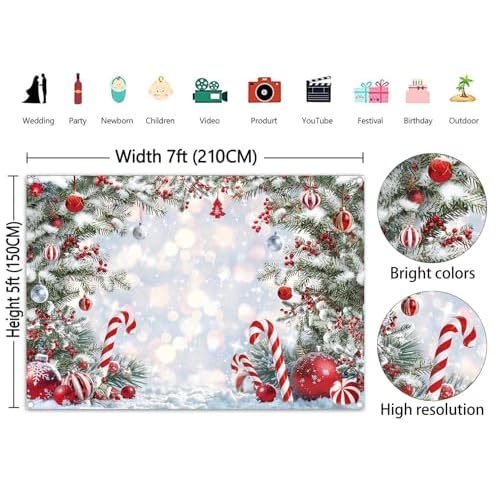 Christmas Candy Cane Backdrop Xmas Tree Winter Snow Scene Photography Background Merry Christmas Holiday Party Decorations Banner Booth Props (7x5FT(82x59 inch))