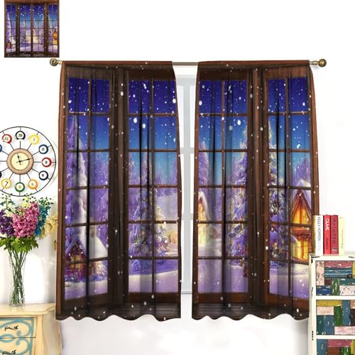 JESTRONRY Winter Snow Christmas Curtains 21"x63" Pack of 2 Blackout Window Drapes
