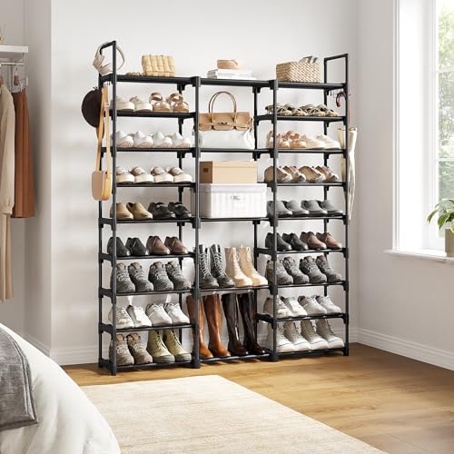 WOWLIVE 9-Tier Stackable Shoe Rack - 50-55 Pairs, Black, 3-Column Design